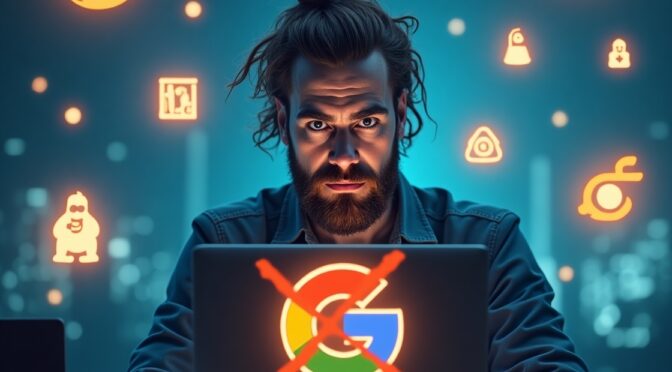 Typ vor Laptop, der aber auf Google verzichtet